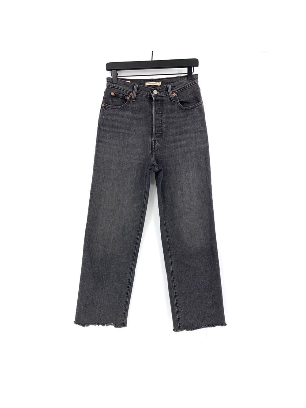 LEVI'S Premium Ribcage Straight Ankle Jean Wash Black Grey Denim 26